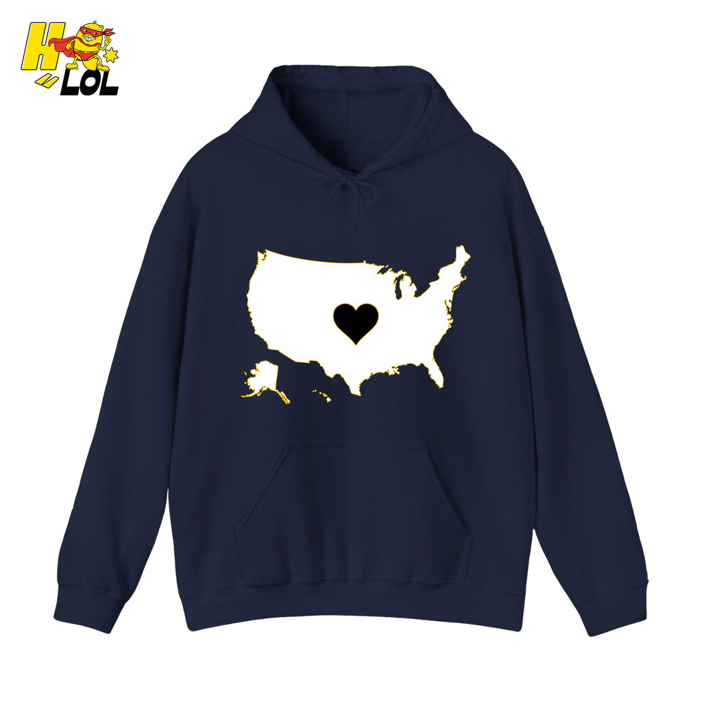 USA Map Heart Patriotic Hoodie Gift for Americans - HQLOL