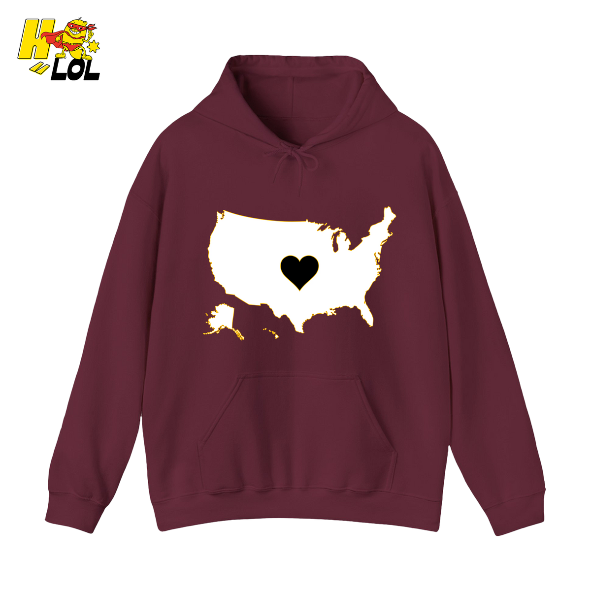 USA Map Heart Patriotic Hoodie Gift for Americans - HQLOL