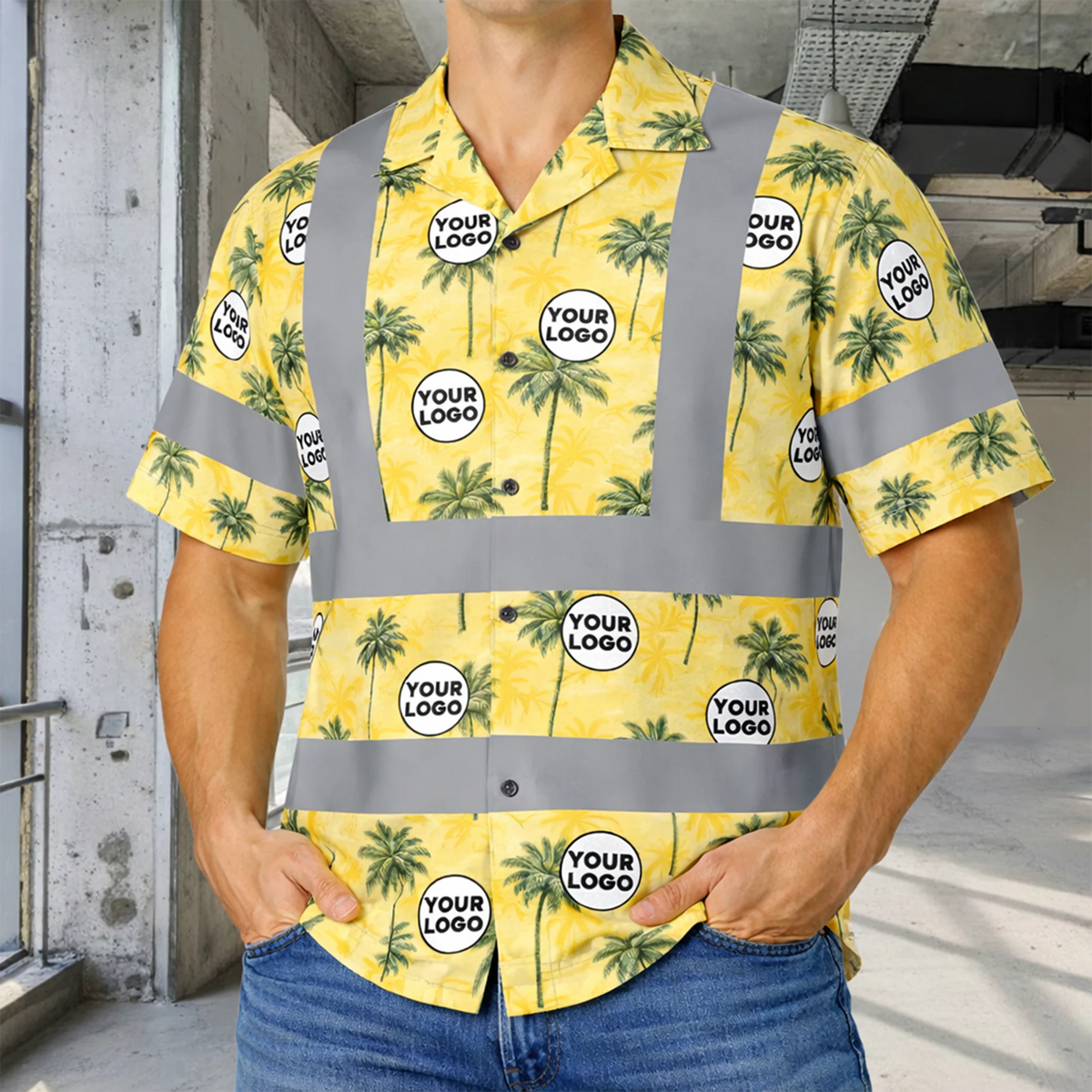 Custom Reflective Palm Tree Hi Vis Hawaiian Shirt Gift For Men - HQLOL