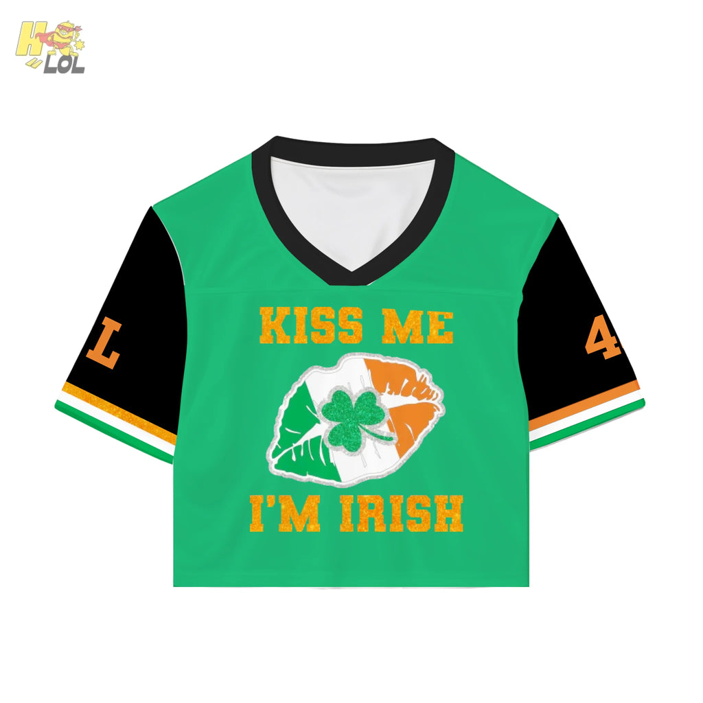 Custom Kiss Me Patrick's Day Croptop Jersey Gift For Women - HQLOL