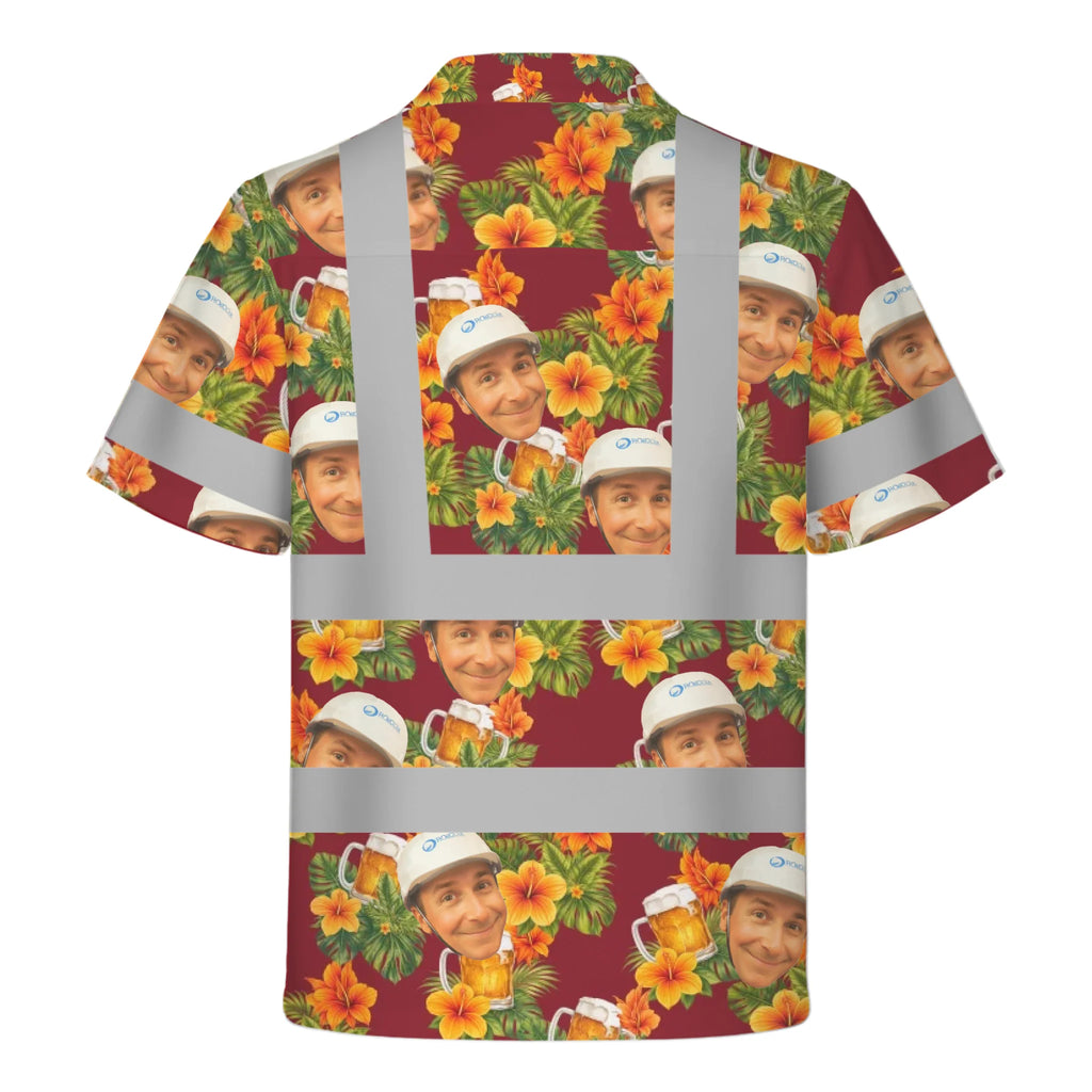Custom Face Beer Burgundy Hivis Hawaiian Shirt Gift For Men - HQLOL