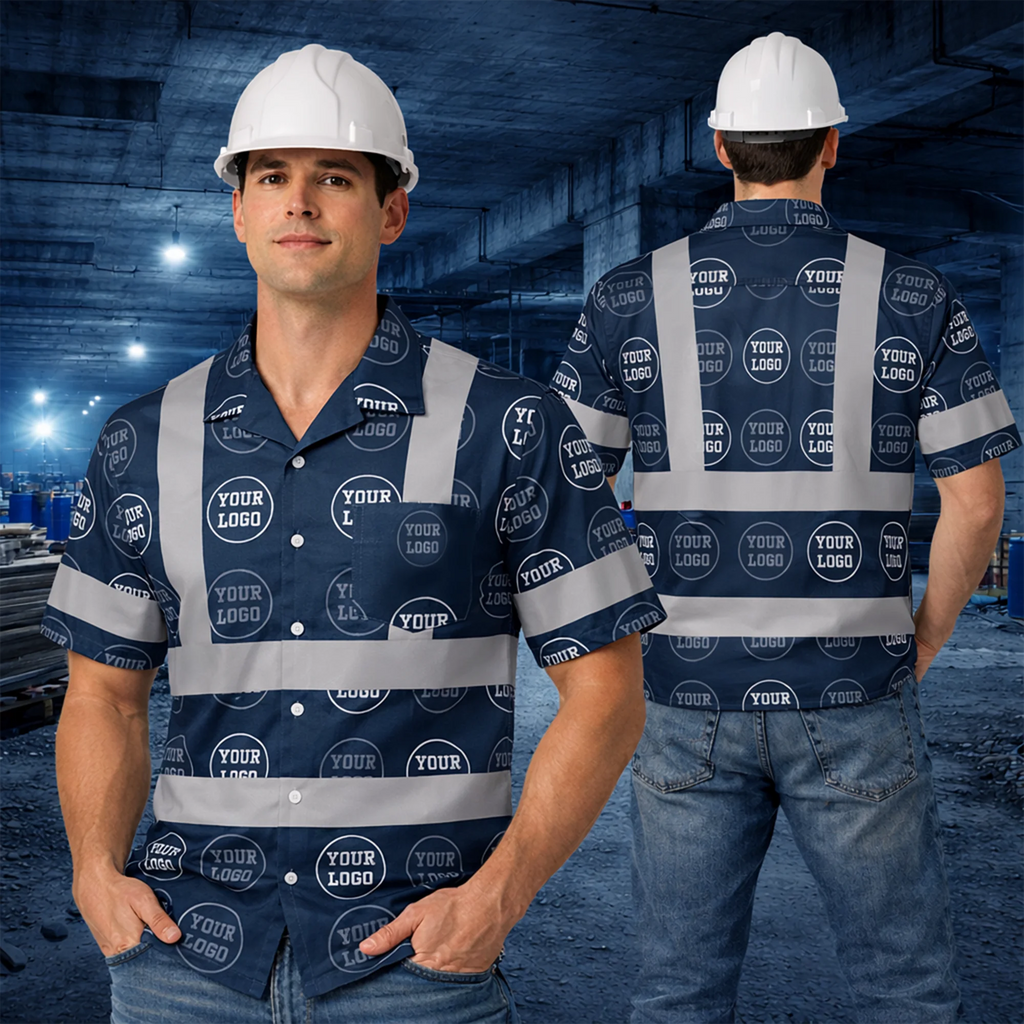 Personalized Company Logo Hivis Hawaiian Shirt Gift for Worker - HQLOL