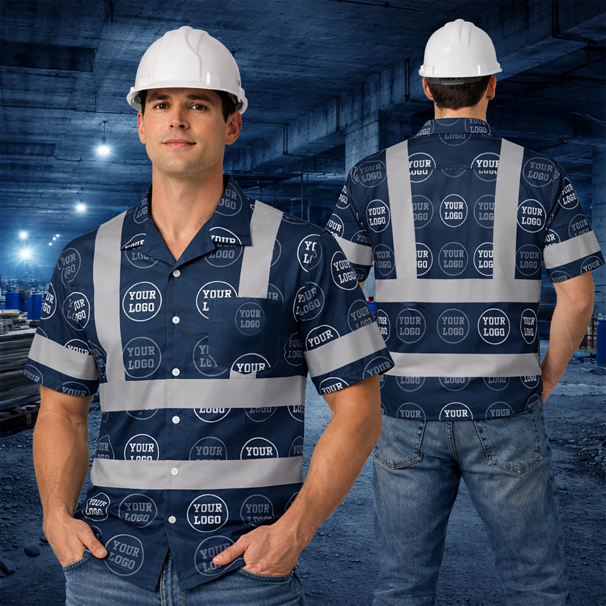 Personalized Company Logo Hivis Hawaiian Shirt Gift for Worker - HQLOL