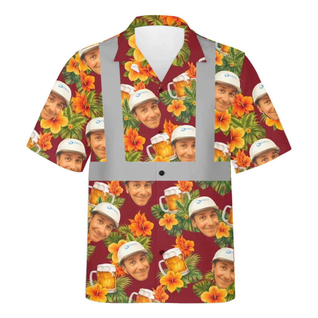 Custom Face Beer Burgundy Hivis Hawaiian Shirt Gift For Men - HQLOL