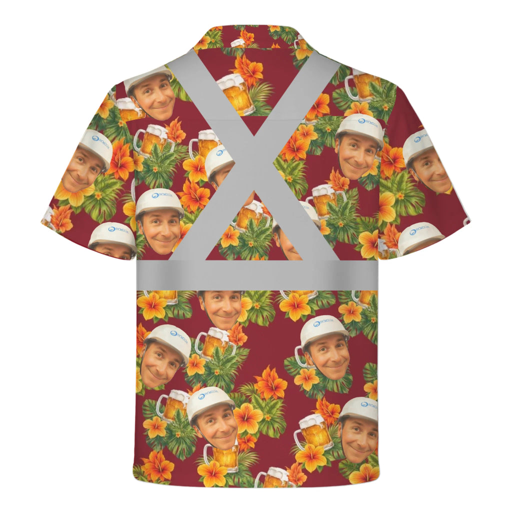 Custom Face Beer Burgundy Hivis Hawaiian Shirt Gift For Men - HQLOL
