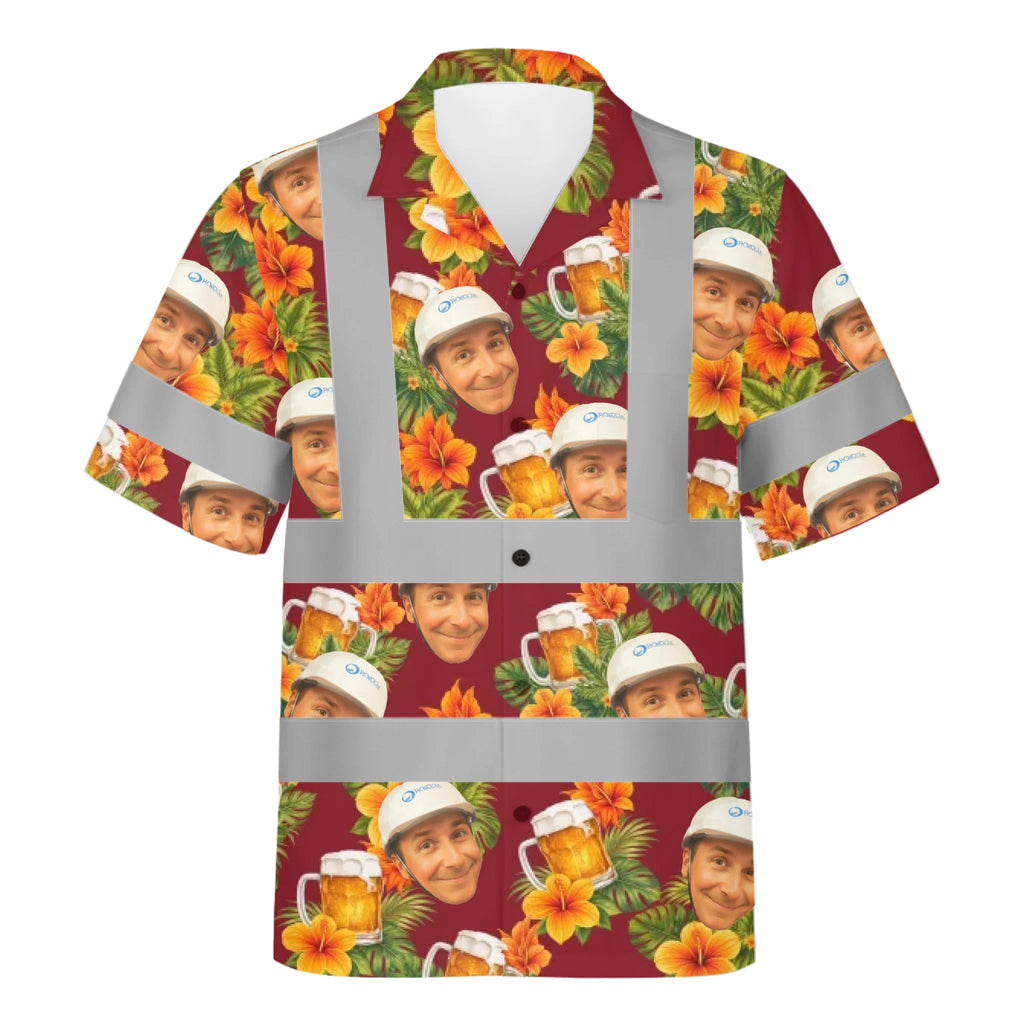 Custom Face Beer Burgundy Hivis Hawaiian Shirt Gift For Men - HQLOL