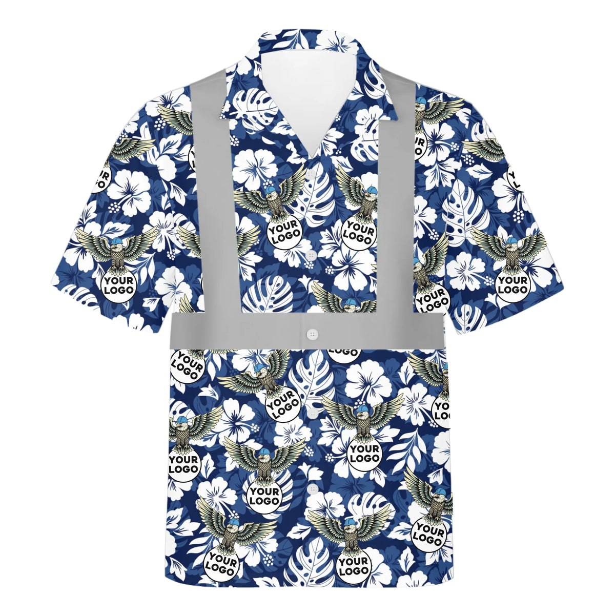 Custom Logo Eagle Floral HiVis Hawaiian Shirt Gift for Men - HQLOL