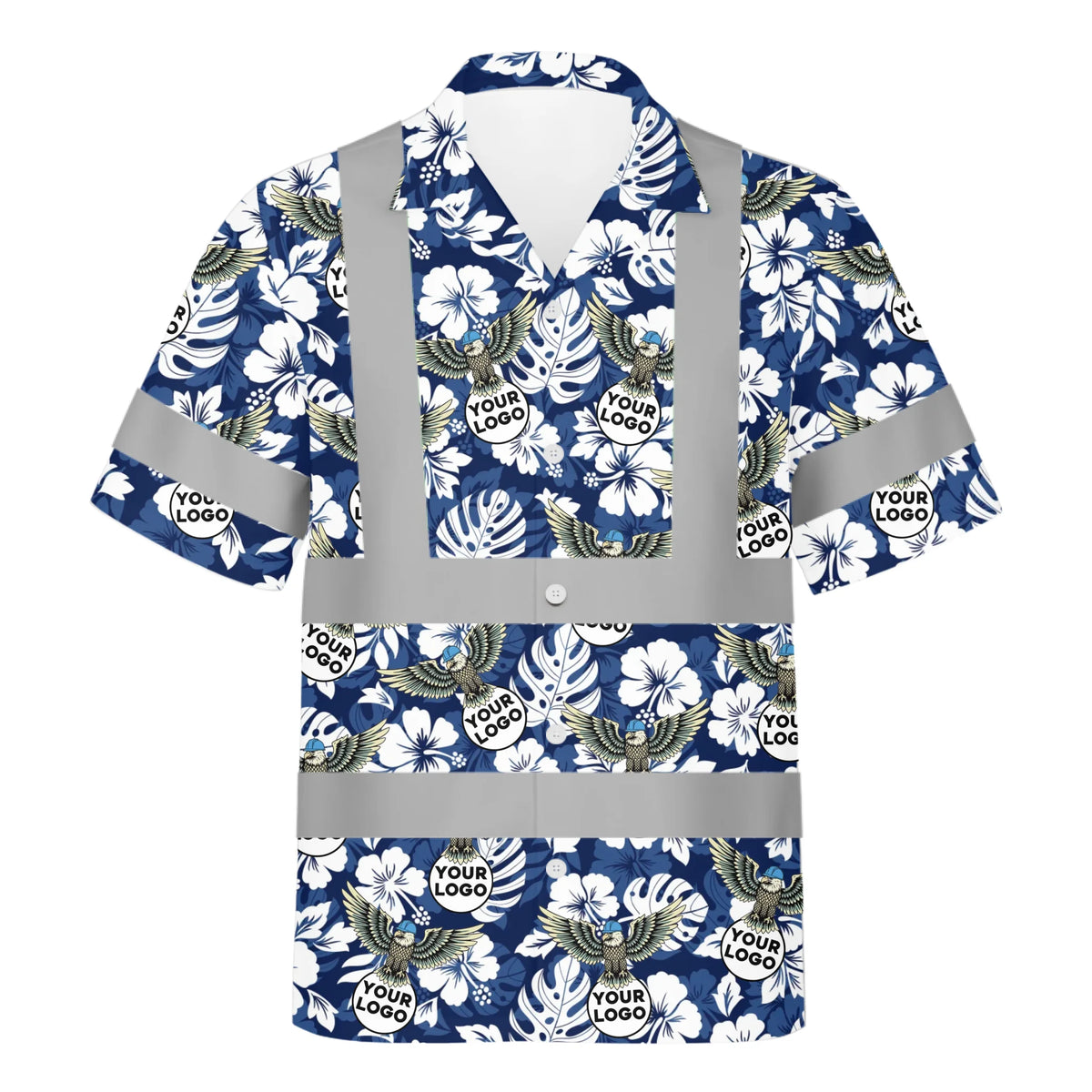 Custom Logo Eagle Floral HiVis Hawaiian Shirt Gift for Men - HQLOL
