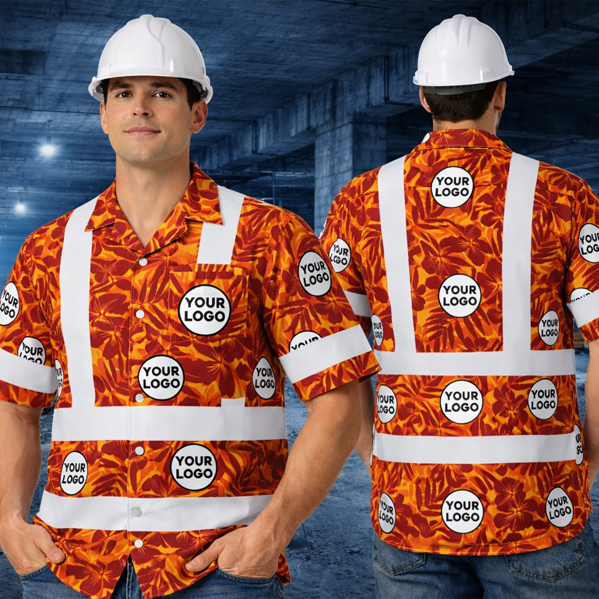 Personalized Orange Tropical Hi Vis Hawaiian Shirt Gift For Worker - HQLOL