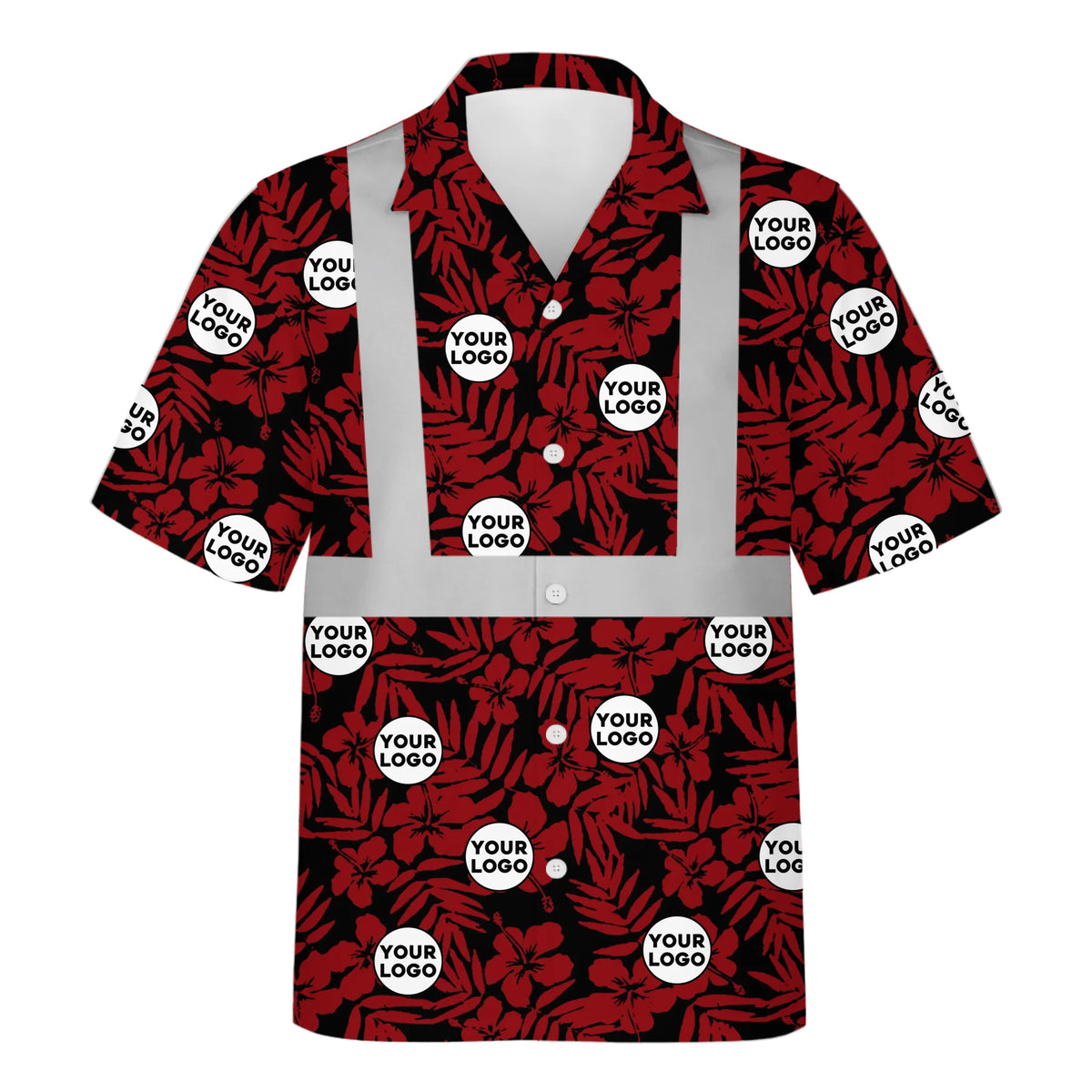 Personalized Logo Red Floral Hi Vis Hawaiian Shirt Gift for Construction Workers - HQLOL