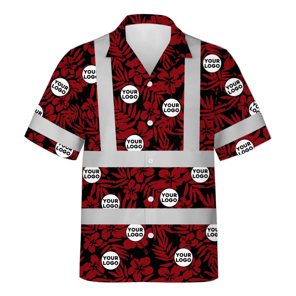 Personalized Logo Red Floral Hi Vis Hawaiian Shirt Gift for Construction Workers - HQLOL