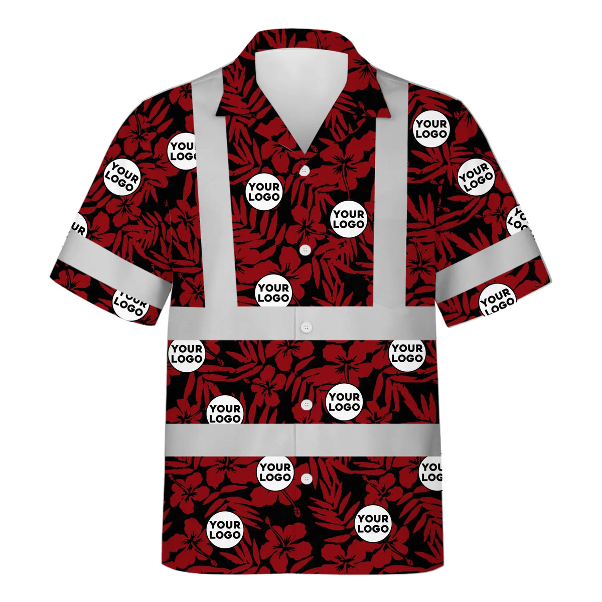 Personalized Logo Red Floral Hi Vis Hawaiian Shirt Gift for Construction Workers - HQLOL