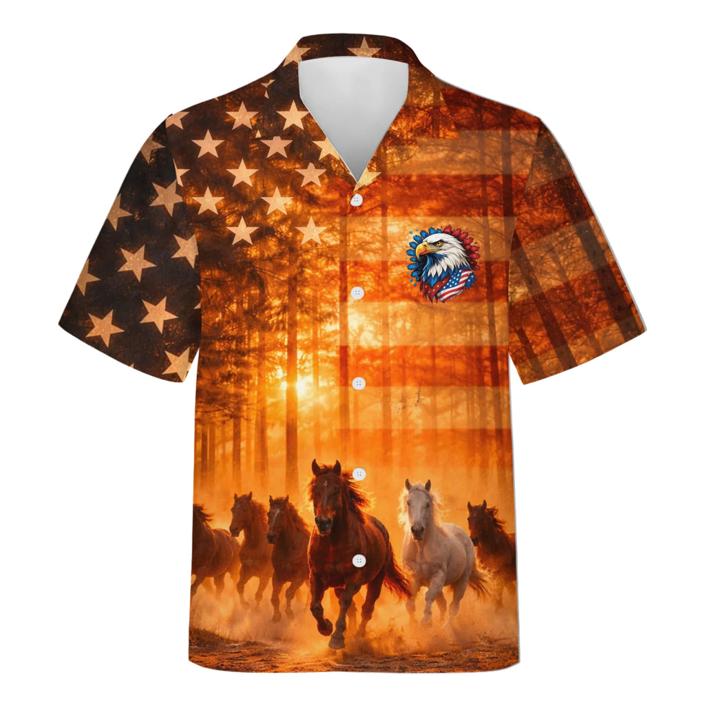 Custom America 250th Freedom Horse Hawaiian Shirt Gift for Patriots - HQLOL