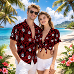 Personalized Logo Red Floral Hawaiian Shirt Gift for Teams - HQLOL