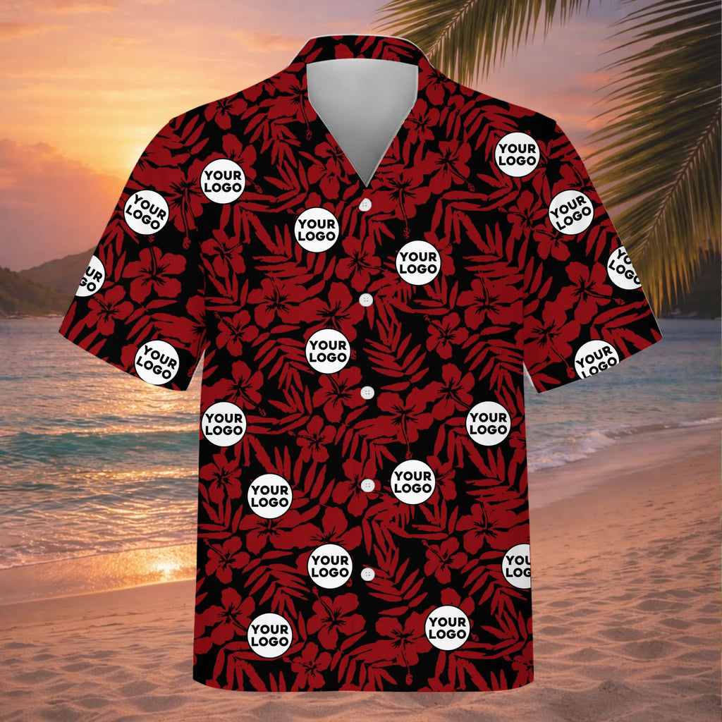 Personalized Logo Red Floral Hawaiian Shirt Gift for Teams - HQLOL
