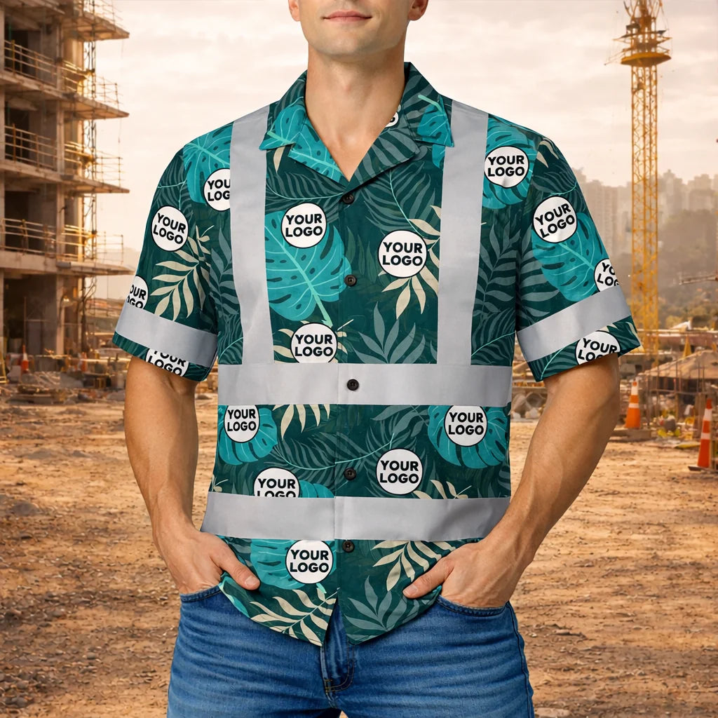 Custom Logo Monstera Leaf Hi Vis Hawaiian Shirt Gift for Dad - HQLOL