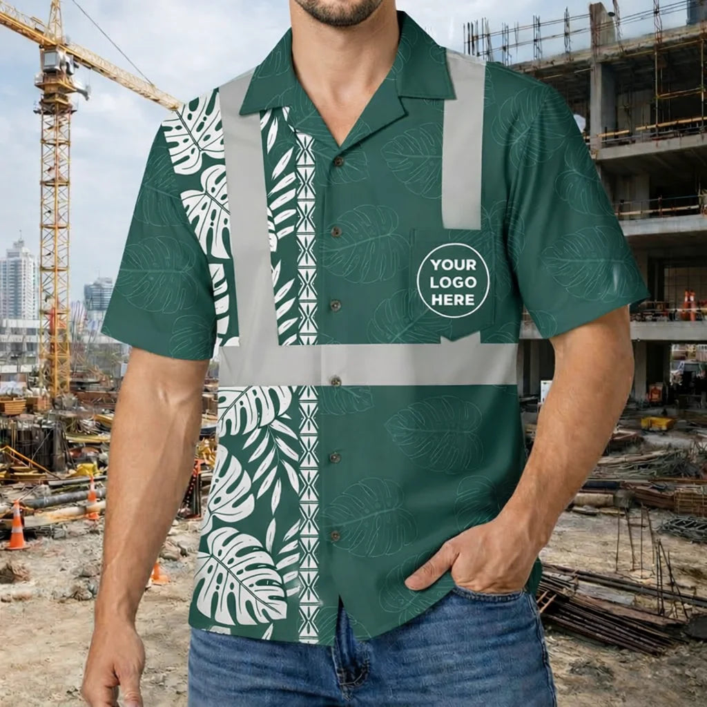 Custom Logo Monstera Leaf Leaf Safety Hi Vis Hawaiian Shirt Gift For Him - HQLOL