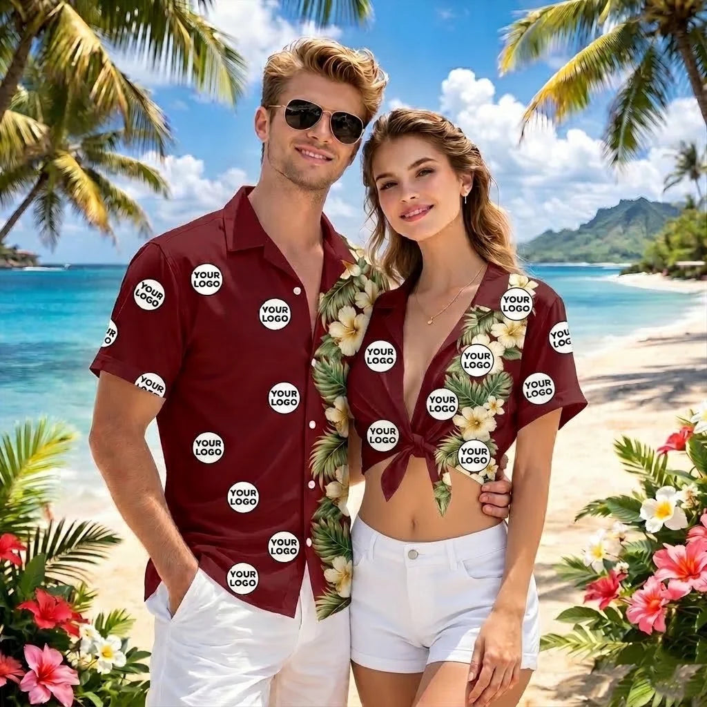 Personalized Logo Hibiscus Vertical Border Hawaiian Shirt Gift For Dad - HQLOL