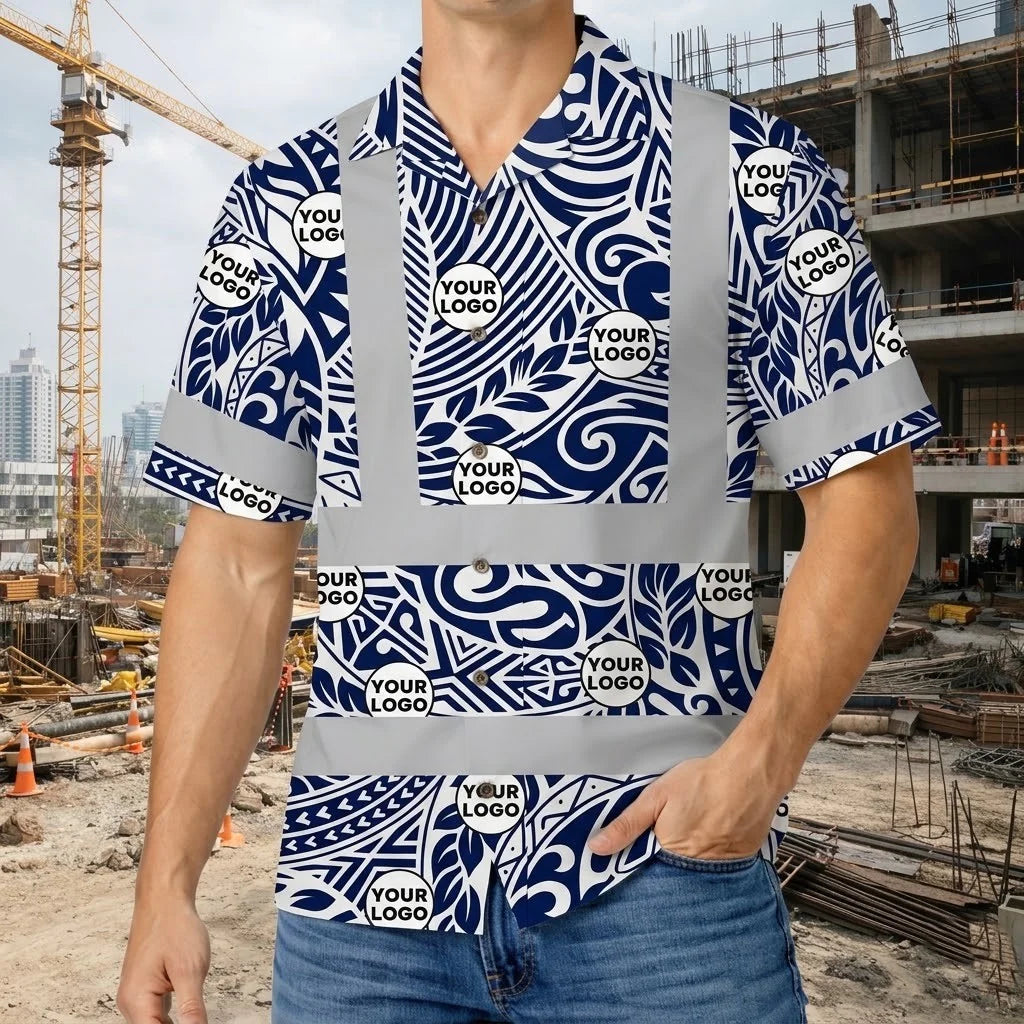 Custom Photo Blue Maori Pattern Hi Vis Hawaiian Shirt Gift For Men - HQLOL