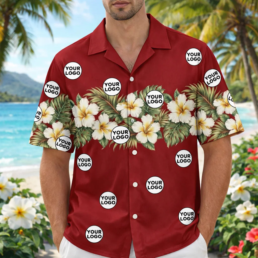 Custom Logo Floral Hibiscus Border Hawaiian Shirt Vacation Gift - HQLOL