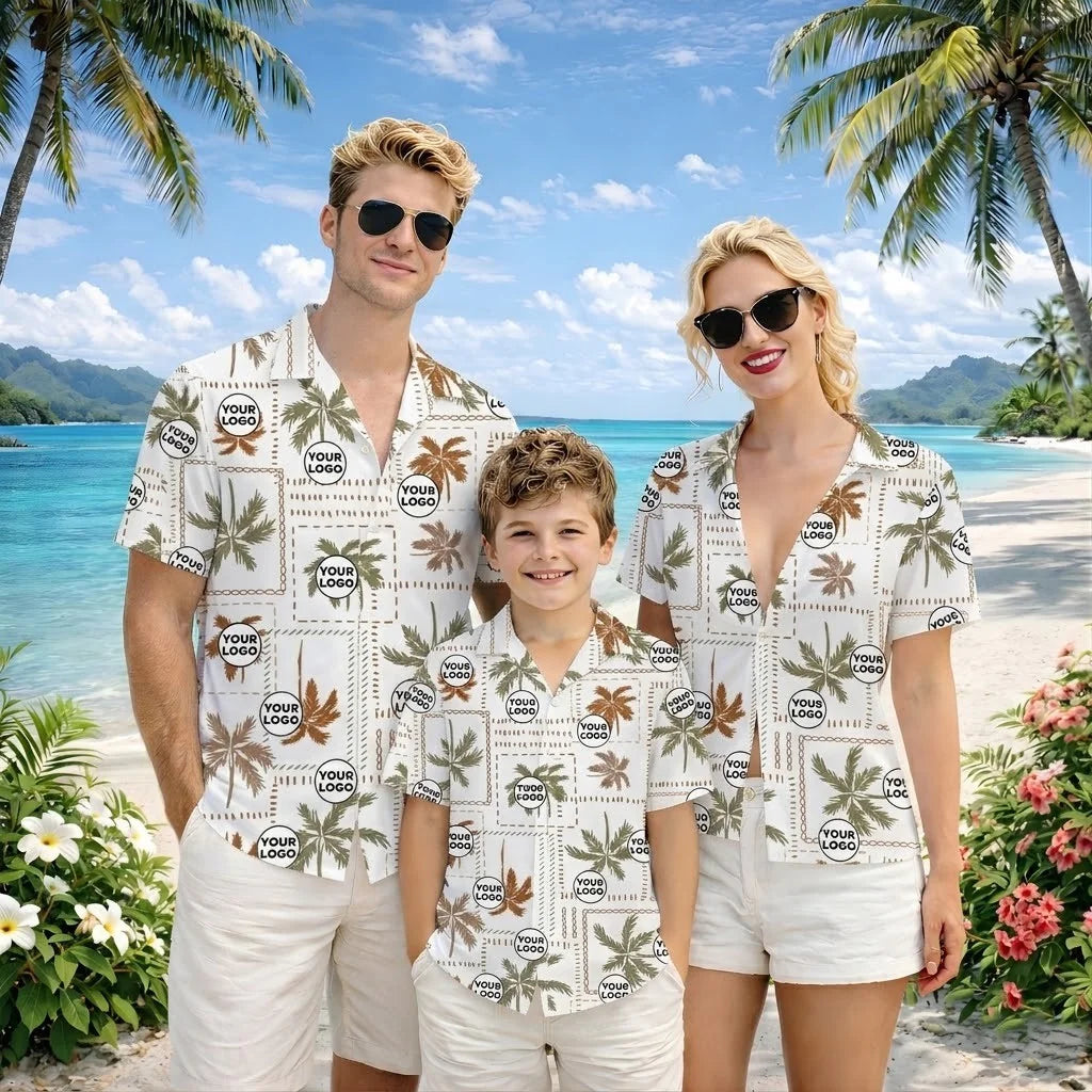 Custom Logo Photo Geometric Tropical Palm Tree Hawaiian Shirt Summer Gift - HQLOL