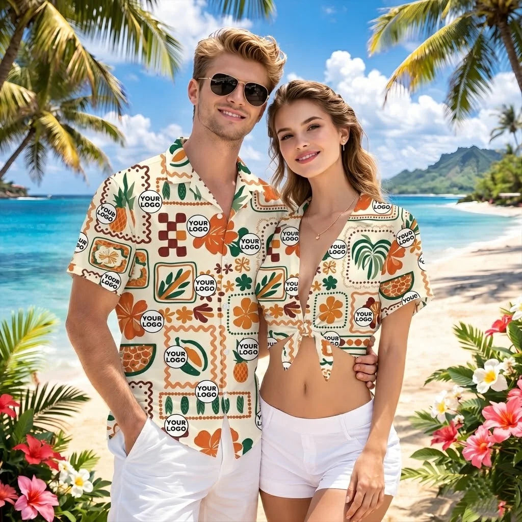 Personalized Logo Tropical Stamp Hawaiian Shirt Gift for Travelers - HQLOL