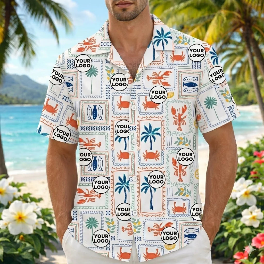 Custom Logo Seafood Stamp Aloha Shirt Gift for Summer Vacation - HQLOL