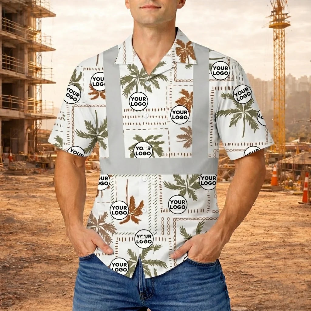 Custom Logo Geometric Tropical Palm Tree Hi Vis Hawaiian Shirt - HQLOL