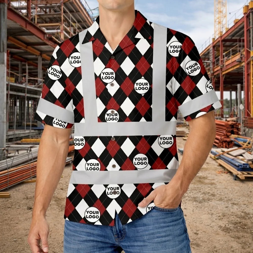 Personalized Logo Checkerboard Hi Vis Hawaiian Shirt Gift for Him - HQLOL