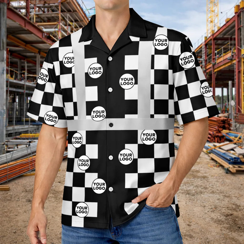 Custom Logo Bold Checkered Hi Vis Hawaiian Shirt Gift for Men - HQLOL