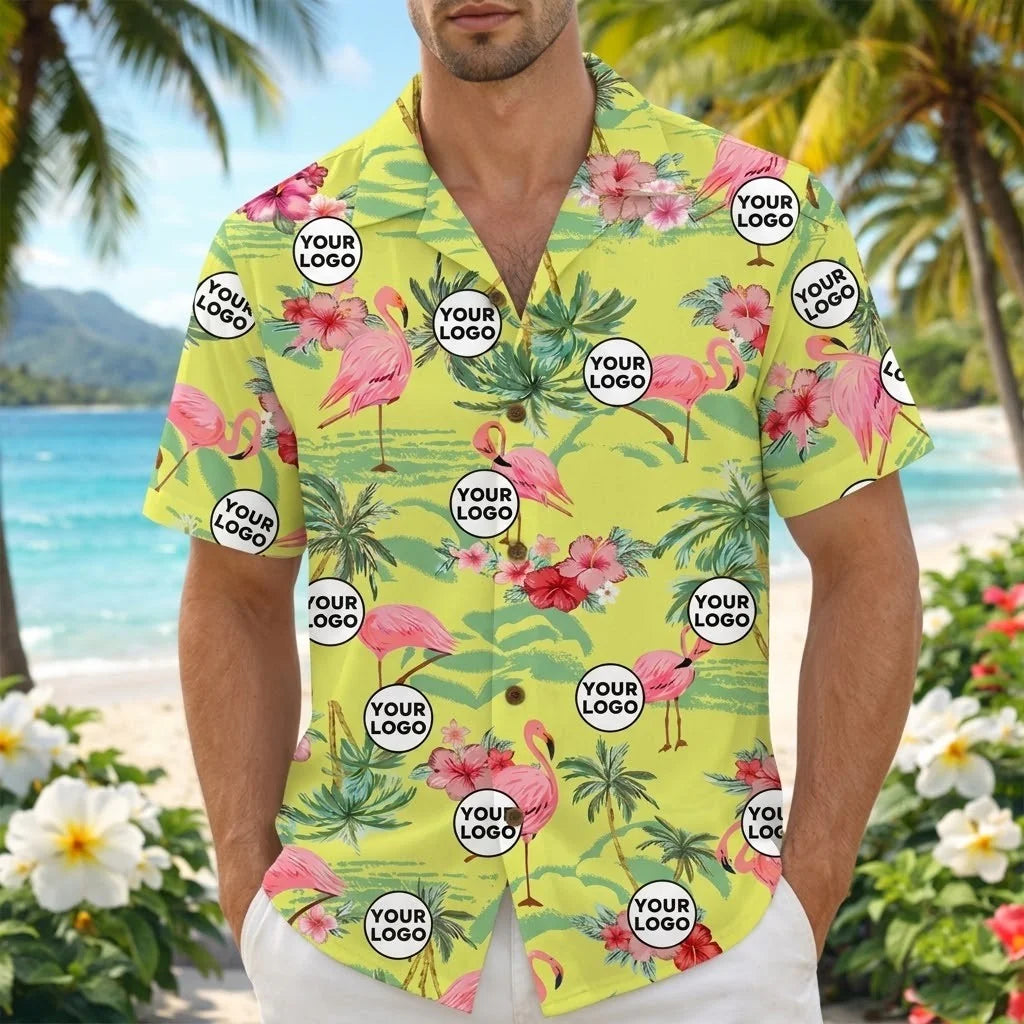 Personalized Logo Photo Flamingo Tropical Hawaiian Shirt Summer Gift - HQLOL