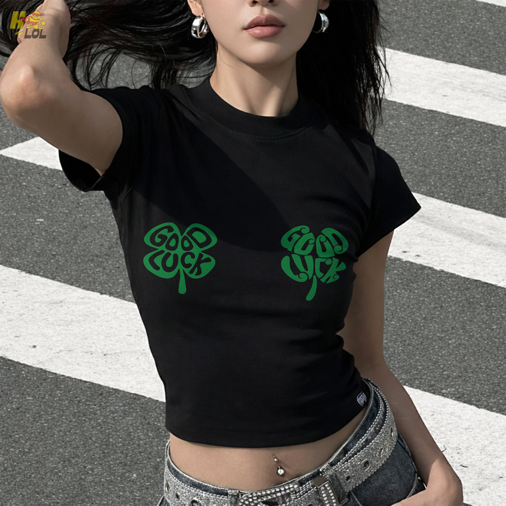 Good Luck Shamrock Clover Baby Tee Gift for Her - HQLOL