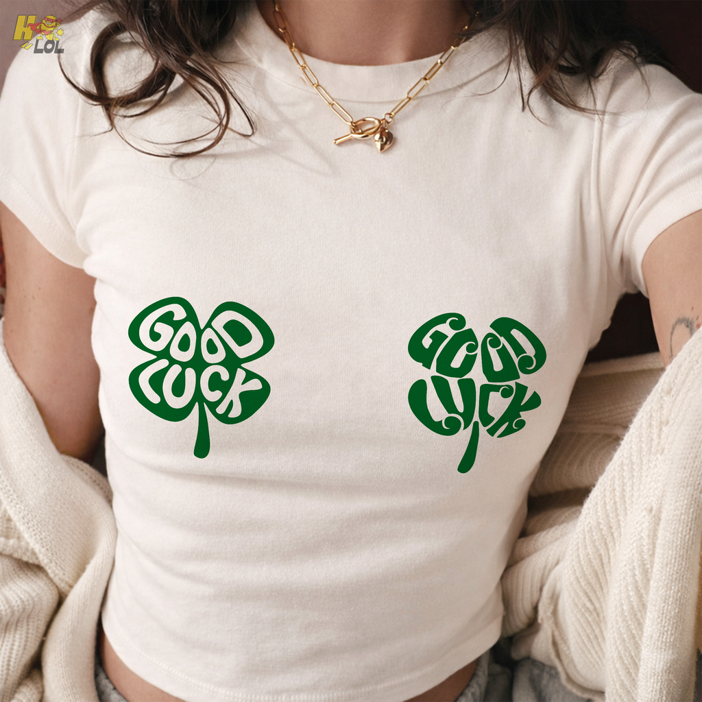 Good Luck Shamrock Clover Baby Tee Gift for Her - HQLOL