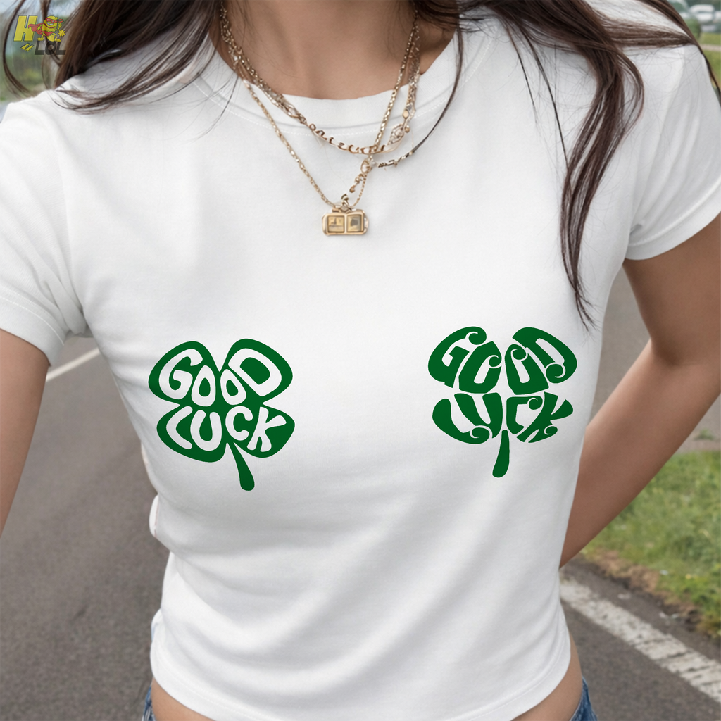Good Luck Shamrock Clover Baby Tee Gift for Her - HQLOL