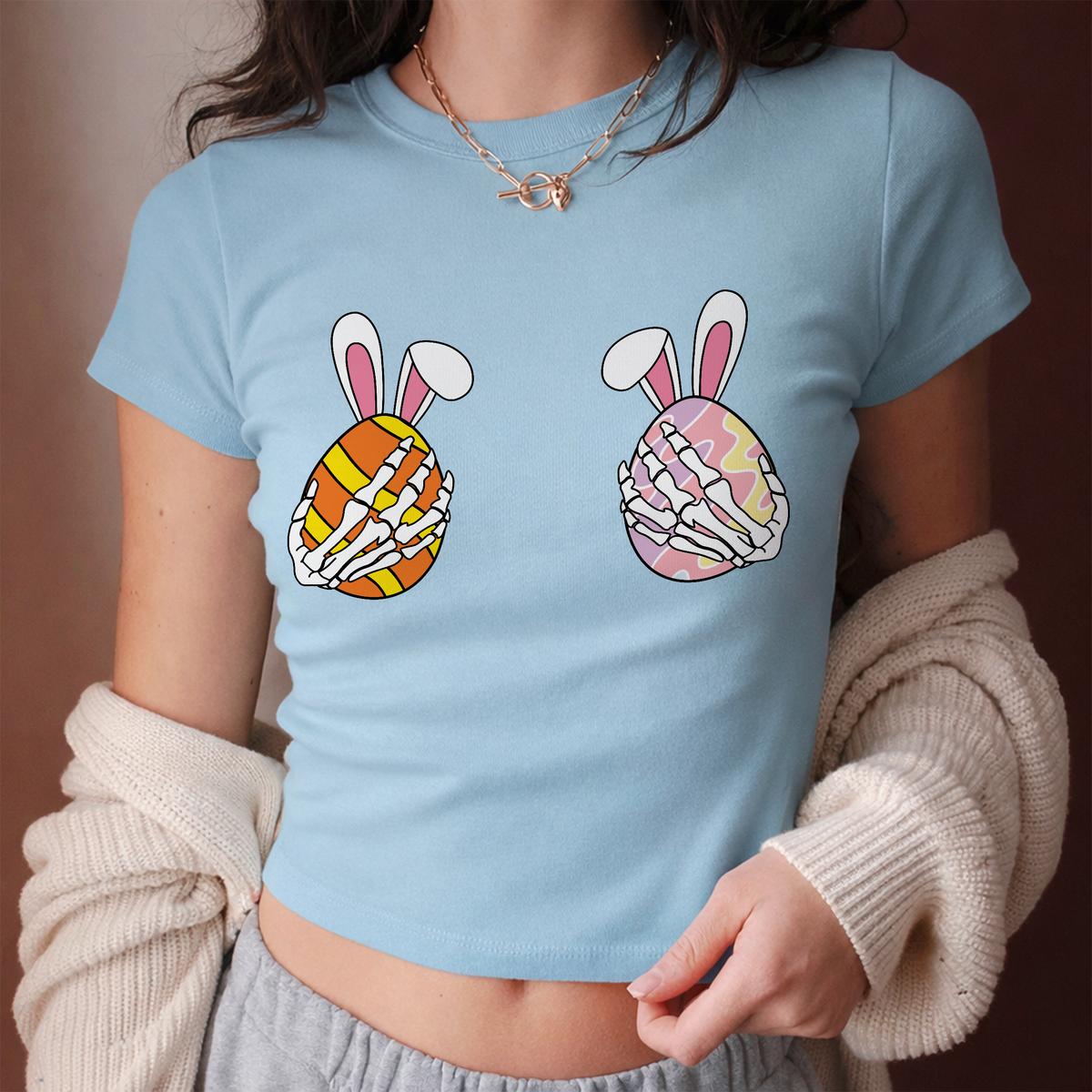 Easter Bunny Egg Graphic Baby Tee Gift for Girlfriend - HQLOL
