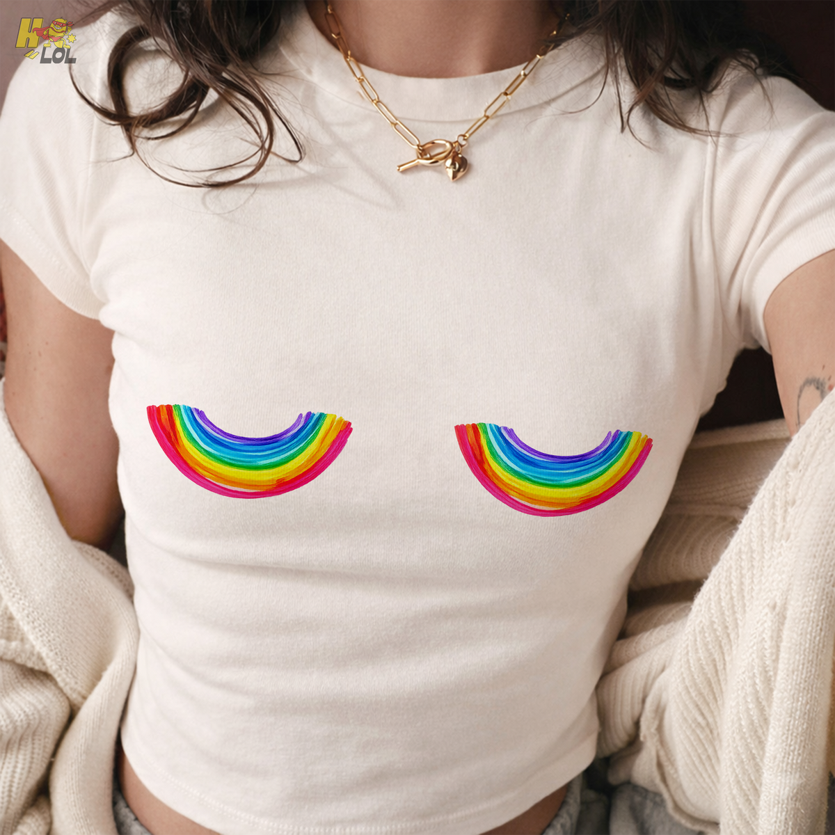Rainbow Boobs Baby Tee Gift for Girlfriend - HQLOL