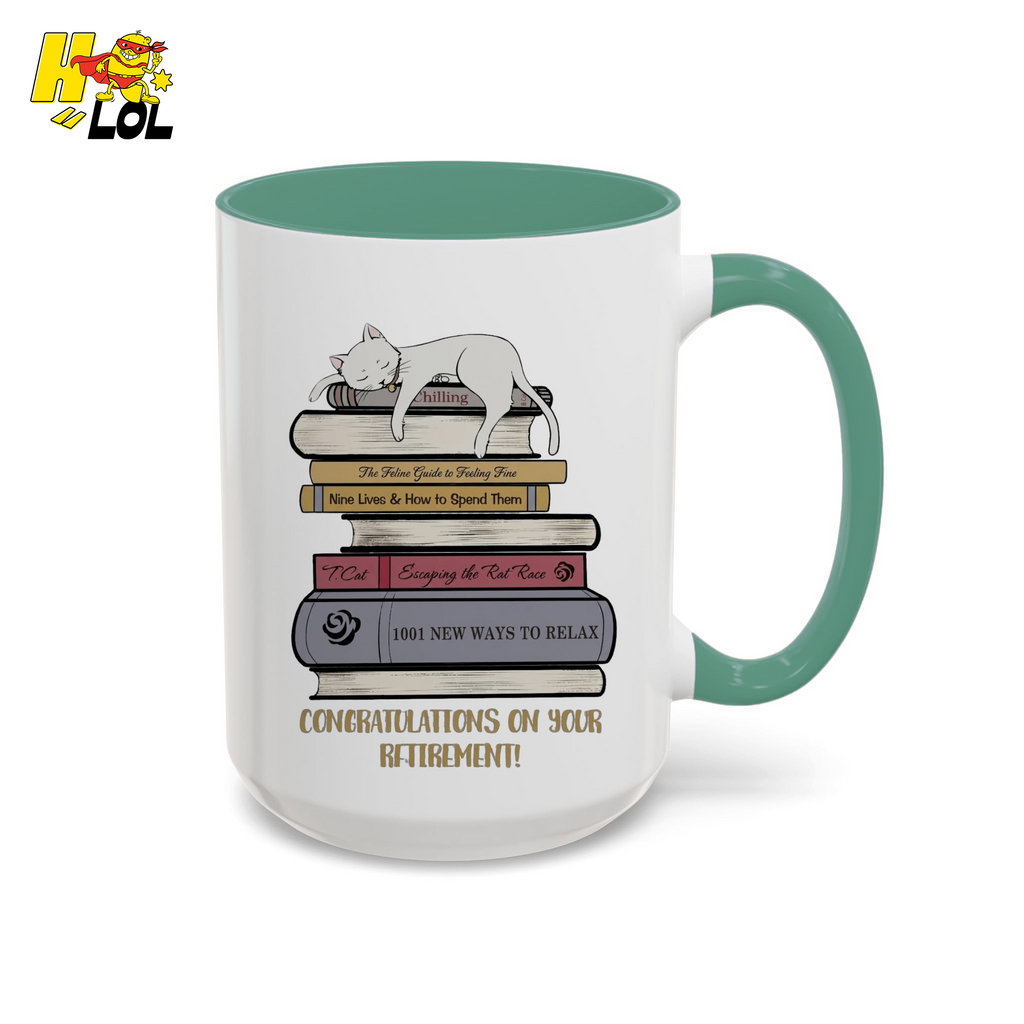 Cat On Books Retirement Mug Gift for Book Lover - HQLOL