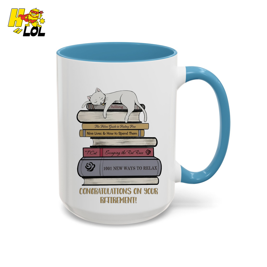 Cat On Books Retirement Mug Gift for Book Lover - HQLOL