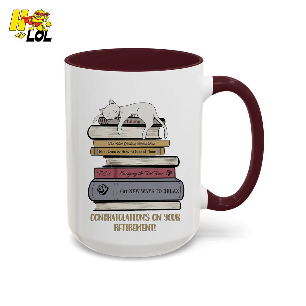 Cat On Books Retirement Mug Gift for Book Lover - HQLOL