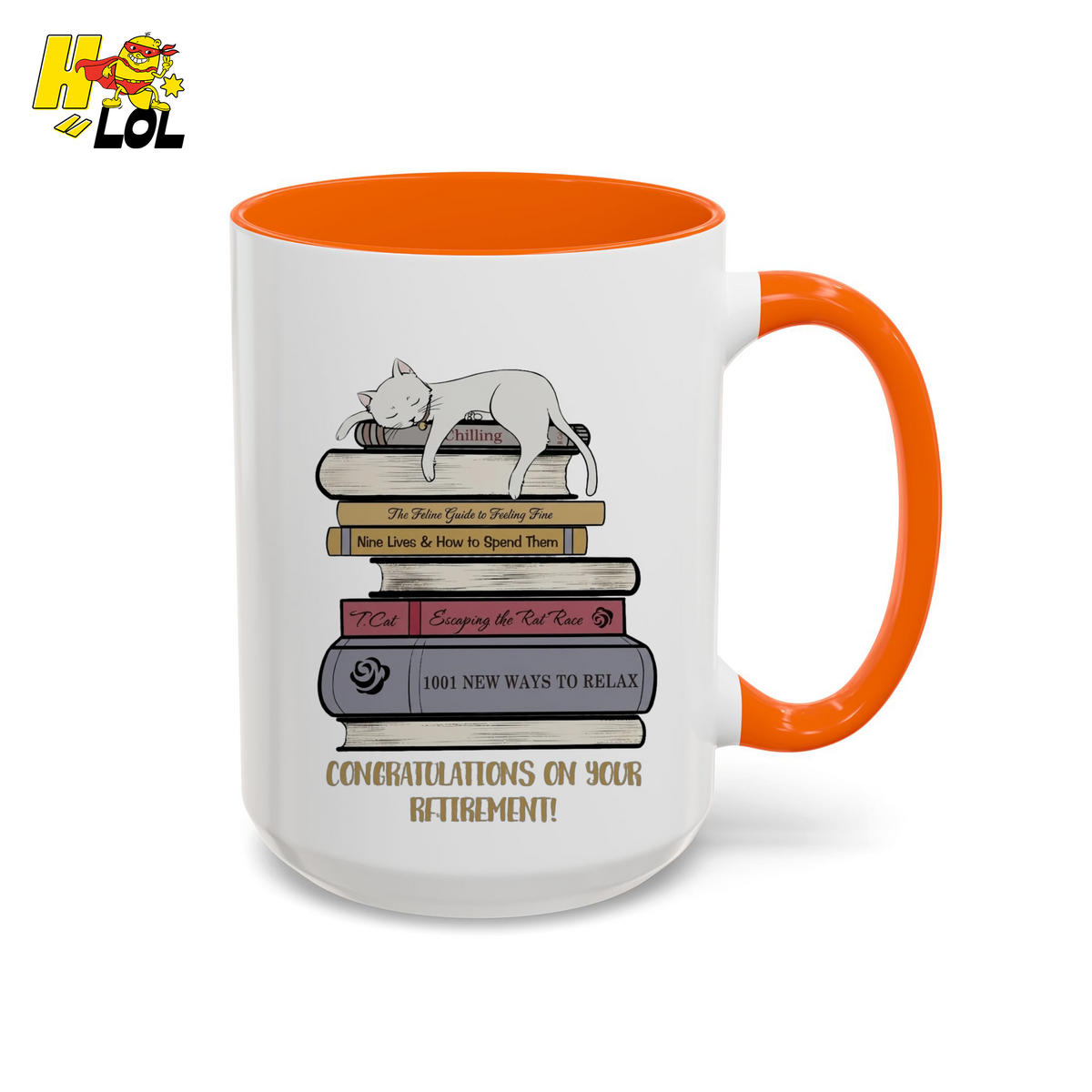 Cat On Books Retirement Mug Gift for Book Lover - HQLOL