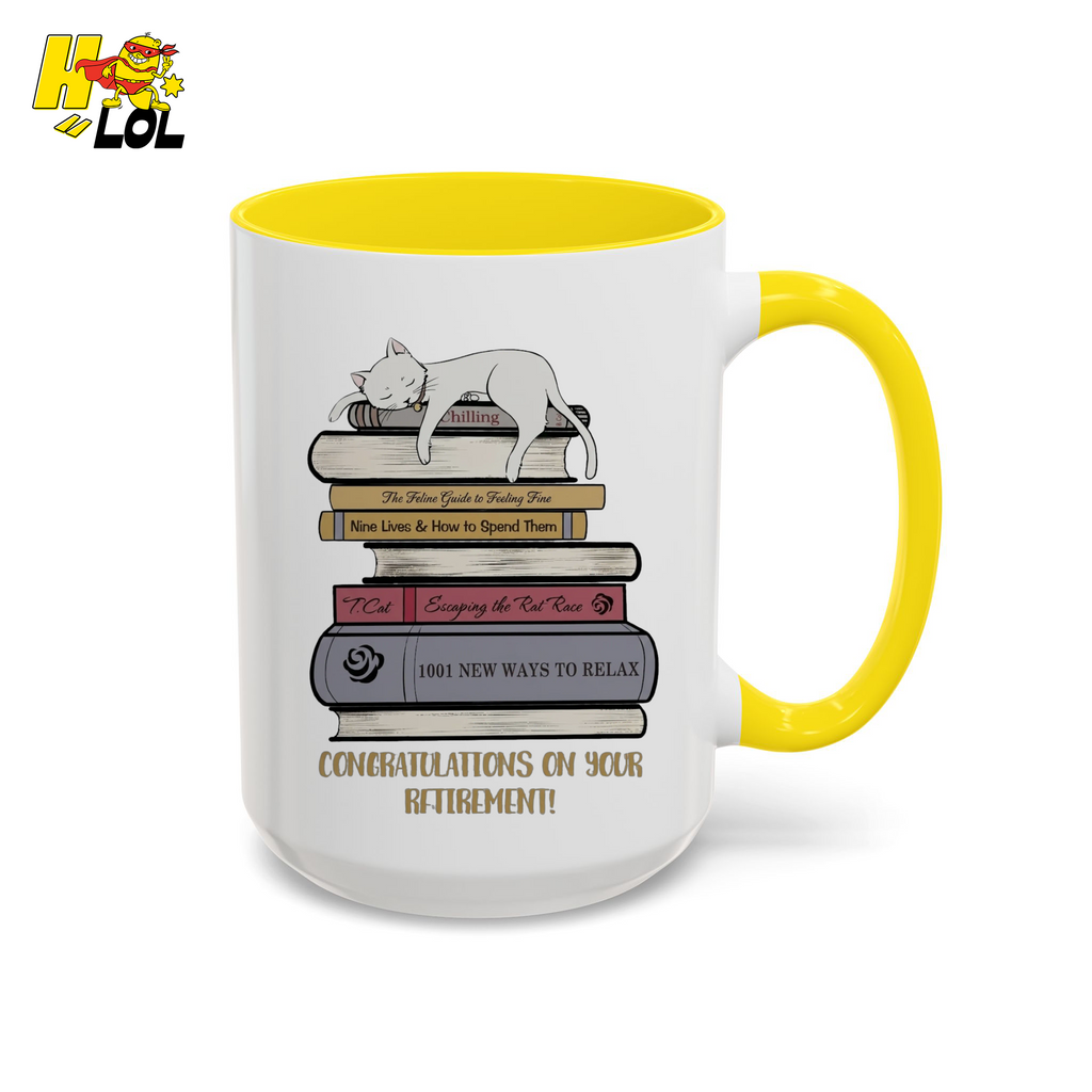 Cat On Books Retirement Mug Gift for Book Lover - HQLOL