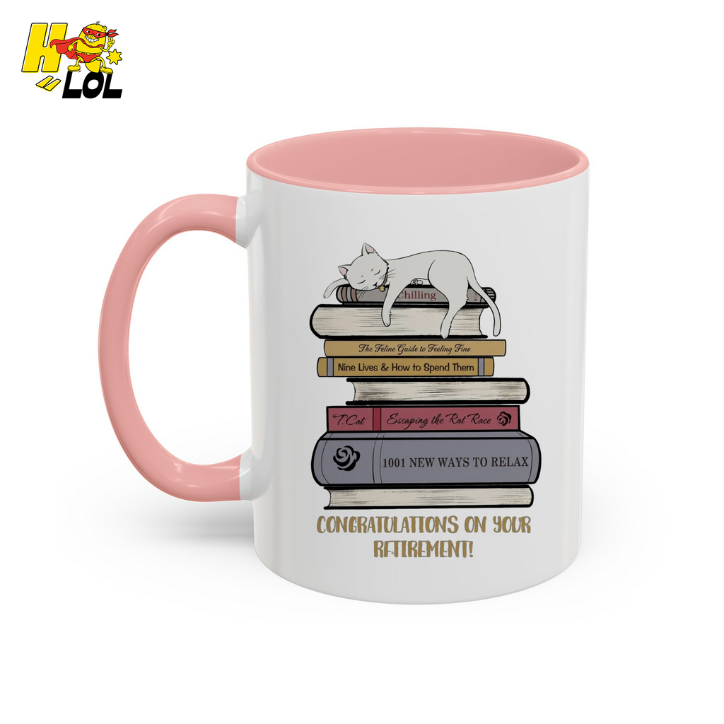 Cat On Books Retirement Mug Gift for Book Lover - HQLOL