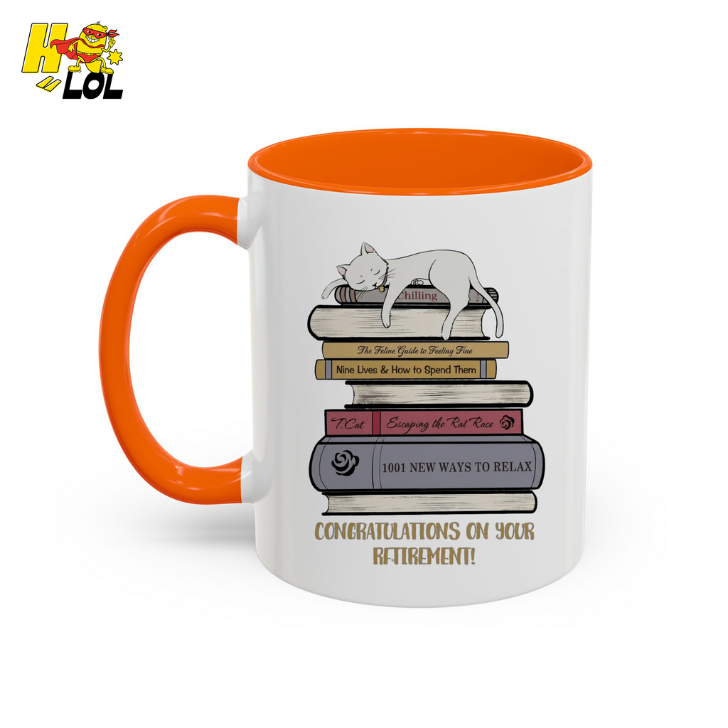 Cat On Books Retirement Mug Gift for Book Lover - HQLOL