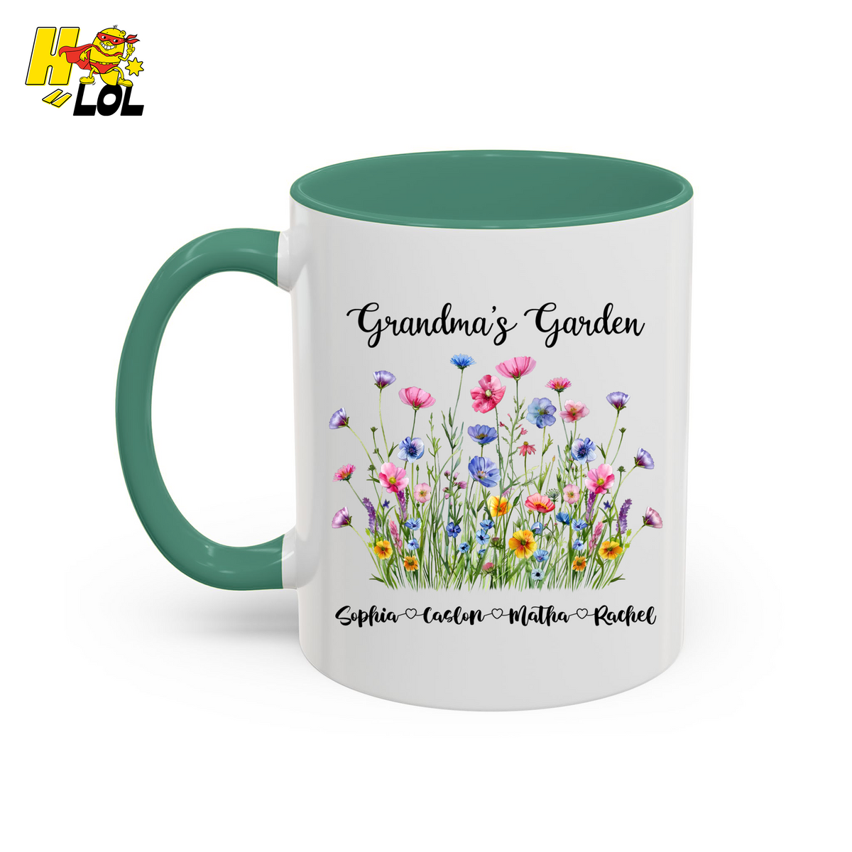 Grandmas Garden Floral Mug Custom Kids Name Gift For Grandma - HQLOL