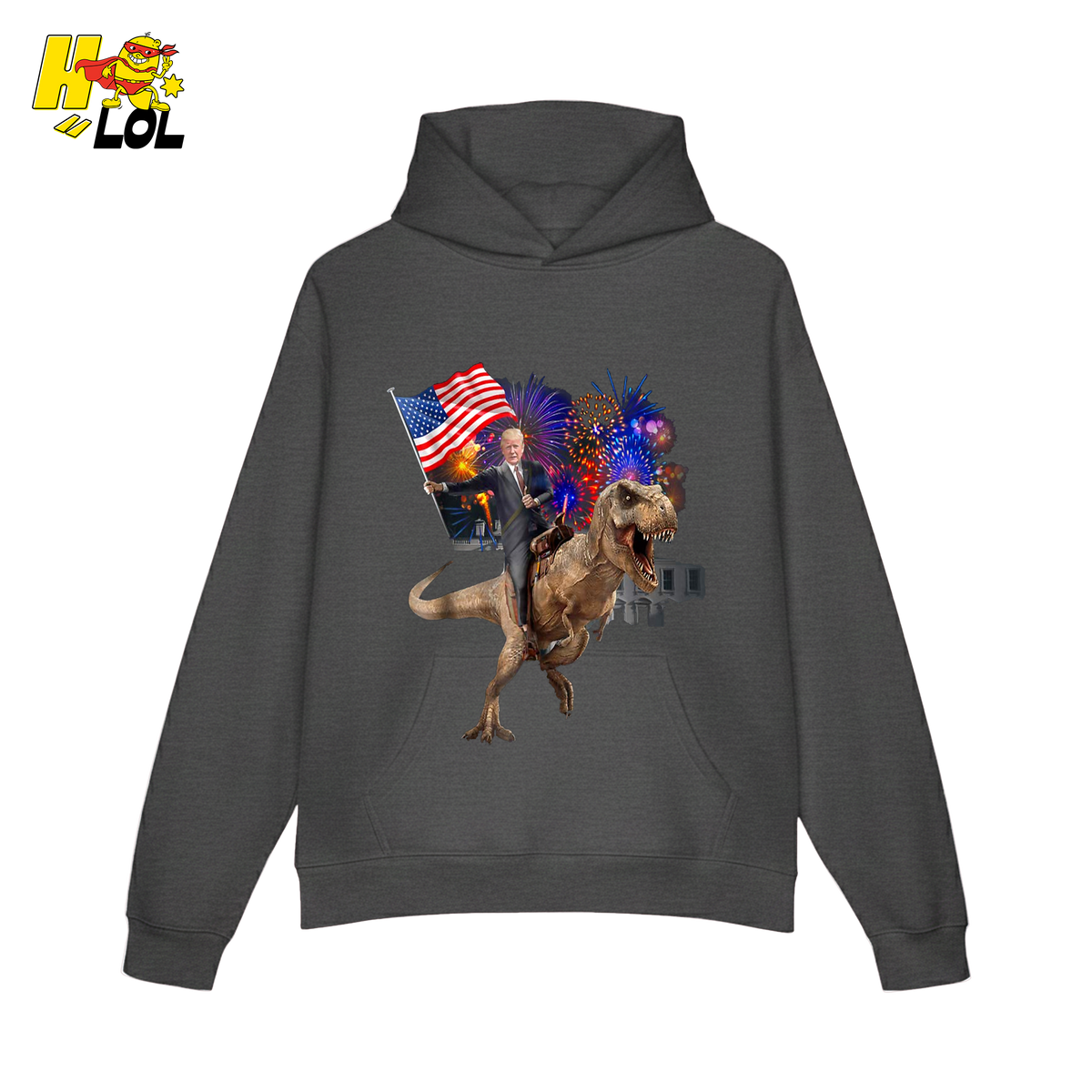 Trump Riding T-Rex American Flag Epic Patriotic Funny Gift Shirt - HQLOL