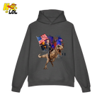 Trump Riding T-Rex American Flag Epic Patriotic Funny Gift Shirt - HQLOL