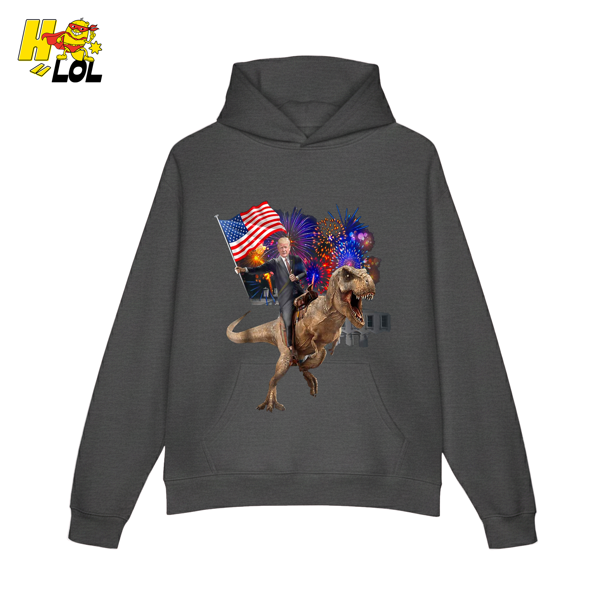 Trump Riding T-Rex American Flag Epic Patriotic Funny Gift Shirt - HQLOL