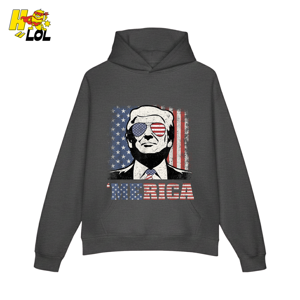 Merica Shirt Patriotic USA Flag Sunglasses Graphic Sweatshirt - HQLOL