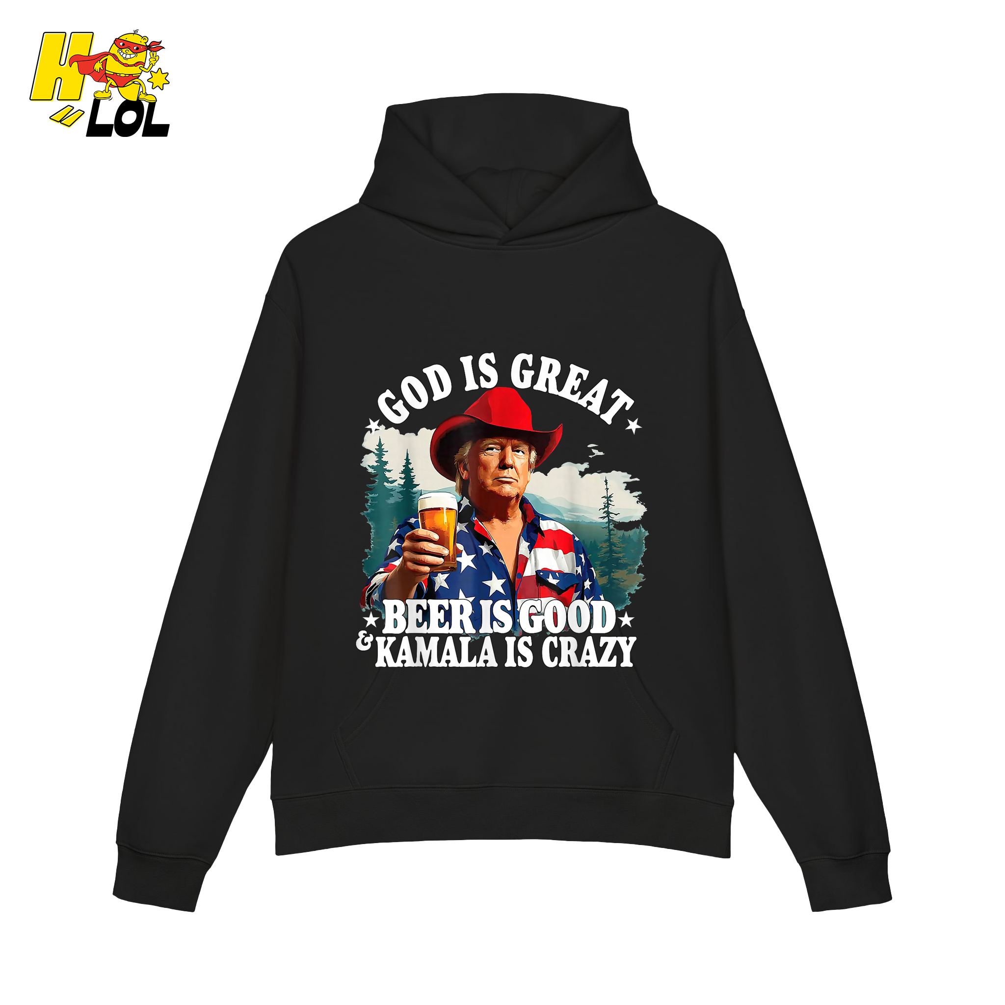 God Is Great Kamala Is Crazy - Trump Beer Patriotic Shirt - HQLOL