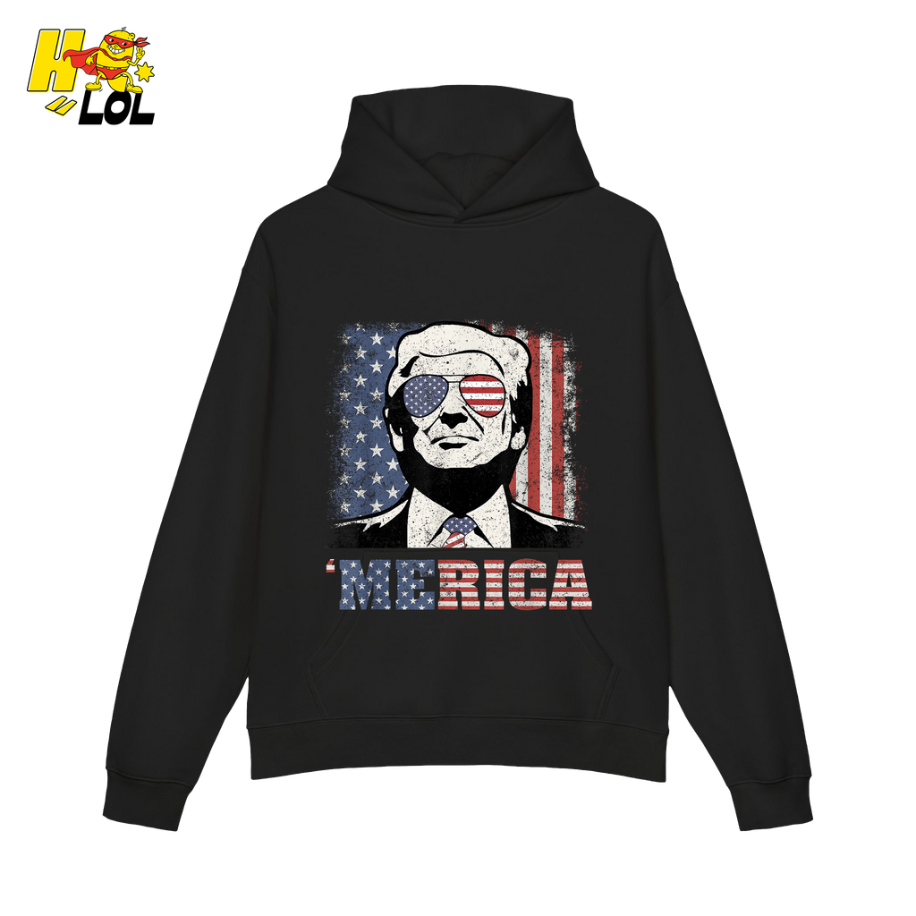 Merica Shirt Patriotic USA Flag Sunglasses Graphic Sweatshirt - HQLOL